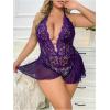 imageOYOANGLE Womens Plus Size Cut Out Tie Back Halter Lace Teddy Romper Bodysuit LingerieDeep Purple