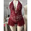 imageOYOANGLE Womens Plus Size Cut Out Tie Back Halter Lace Teddy Romper Bodysuit LingerieMauve Purple