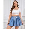 imageOYOANGLE Womens Plus Size Drawstring Waist Denim Skirts Y2k Ruffle Pleated Short SkirtLight Wash