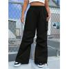 imageOYOANGLE Womens Plus Size Drawstring Waist Wide Leg Casual Cargo Pants with PocketBlack
