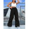 imageOYOANGLE Womens Plus Size Drawstring Waist Wide Leg Casual Cargo Pants with PocketBlack