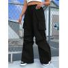 imageOYOANGLE Womens Plus Size Drawstring Waist Wide Leg Casual Cargo Pants with PocketBlack