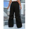 imageOYOANGLE Womens Plus Size Drawstring Waist Wide Leg Casual Cargo Pants with PocketBlack