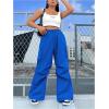 imageOYOANGLE Womens Plus Size Drawstring Waist Wide Leg Casual Cargo Pants with PocketBlue