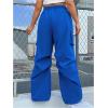imageOYOANGLE Womens Plus Size Drawstring Waist Wide Leg Casual Cargo Pants with PocketBlue
