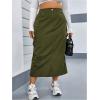 imageOYOANGLE Womens Plus Size Elastic High Waist Cargo Skirt Casual Solid Midi SkirtsArmy Green