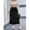 imageOYOANGLE Womens Plus Size Elastic High Waist Cargo Skirt Casual Solid Midi SkirtsBlack