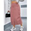 imageOYOANGLE Womens Plus Size Elastic High Waist Cargo Skirt Casual Solid Midi SkirtsDusty Pink