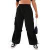imageOYOANGLE Womens Plus Size Elastic High Waist Flap Pocket Cargo Pants Streetwear Loose Baggy Trousers with PocketBlack