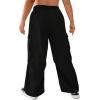 imageOYOANGLE Womens Plus Size Elastic High Waist Flap Pocket Cargo Pants Streetwear Loose Baggy Trousers with PocketBlack