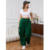 imageOYOANGLE Womens Plus Size Elastic High Waist Flap Pocket Cargo Pants Streetwear Loose Baggy Trousers with PocketDark Green