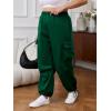 imageOYOANGLE Womens Plus Size Elastic High Waist Flap Pocket Cargo Pants Streetwear Loose Baggy Trousers with PocketDark Green