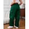 imageOYOANGLE Womens Plus Size Elastic High Waist Flap Pocket Cargo Pants Streetwear Loose Baggy Trousers with PocketDark Green