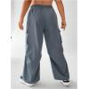 imageOYOANGLE Womens Plus Size Elastic High Waist Flap Pocket Cargo Pants Streetwear Loose Baggy Trousers with PocketDusty Blue
