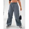 imageOYOANGLE Womens Plus Size Elastic High Waist Flap Pocket Cargo Pants Streetwear Loose Baggy Trousers with PocketDusty Blue