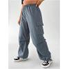 imageOYOANGLE Womens Plus Size Elastic High Waist Flap Pocket Cargo Pants Streetwear Loose Baggy Trousers with PocketDusty Blue