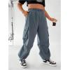 imageOYOANGLE Womens Plus Size Elastic High Waist Flap Pocket Cargo Pants Streetwear Loose Baggy Trousers with PocketDusty Blue