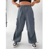 imageOYOANGLE Womens Plus Size Elastic High Waist Flap Pocket Cargo Pants Streetwear Loose Baggy Trousers with PocketDusty Blue