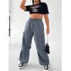 imageOYOANGLE Womens Plus Size Elastic High Waist Flap Pocket Cargo Pants Streetwear Loose Baggy Trousers with PocketDusty Blue