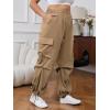 imageOYOANGLE Womens Plus Size Elastic High Waist Flap Pocket Cargo Pants Streetwear Loose Baggy Trousers with PocketLight Brown