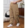 imageOYOANGLE Womens Plus Size Elastic High Waist Flap Pocket Cargo Pants Streetwear Loose Baggy Trousers with PocketLight Brown