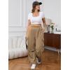imageOYOANGLE Womens Plus Size Elastic High Waist Flap Pocket Cargo Pants Streetwear Loose Baggy Trousers with PocketLight Brown
