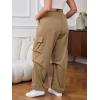 imageOYOANGLE Womens Plus Size Elastic High Waist Flap Pocket Cargo Pants Streetwear Loose Baggy Trousers with PocketLight Brown