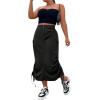 imageOYOANGLE Womens Plus Size Elastic High Waist Flap Pocket Drawstring Side Midi Cargo SkirtsBlack