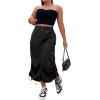 imageOYOANGLE Womens Plus Size Elastic High Waist Flap Pocket Drawstring Side Midi Cargo SkirtsBlack