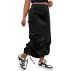 imageOYOANGLE Womens Plus Size Elastic High Waist Flap Pocket Drawstring Side Midi Cargo SkirtsBlack