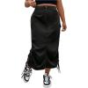 imageOYOANGLE Womens Plus Size Elastic High Waist Flap Pocket Drawstring Side Midi Cargo SkirtsBlack