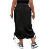 imageOYOANGLE Womens Plus Size Elastic High Waist Flap Pocket Drawstring Side Midi Cargo SkirtsBlack