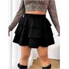 imageOYOANGLE Womens Plus Size Elastic High Waist Short Skirt Layered Ruffle Hem Mini SkirtsBlack