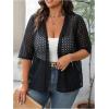 imageOYOANGLE Womens Plus Size Floral Lace Open Front Crochet Cardigans Short Sleeve Lightweight Loose JacketsBlack