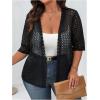 imageOYOANGLE Womens Plus Size Floral Lace Open Front Crochet Cardigans Short Sleeve Lightweight Loose JacketsBlack