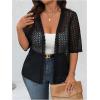 imageOYOANGLE Womens Plus Size Floral Lace Open Front Crochet Cardigans Short Sleeve Lightweight Loose JacketsBlack