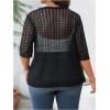 imageOYOANGLE Womens Plus Size Floral Lace Open Front Crochet Cardigans Short Sleeve Lightweight Loose JacketsBlack
