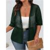 imageOYOANGLE Womens Plus Size Floral Lace Open Front Crochet Cardigans Short Sleeve Lightweight Loose JacketsDark Green