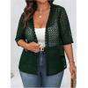 imageOYOANGLE Womens Plus Size Floral Lace Open Front Crochet Cardigans Short Sleeve Lightweight Loose JacketsDark Green