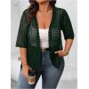 imageOYOANGLE Womens Plus Size Floral Lace Open Front Crochet Cardigans Short Sleeve Lightweight Loose JacketsDark Green