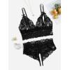imageOYOANGLE Womens Plus Size Floral Lace Spaghetti Strap Cut Out Bra and Panty Two Piece Lingerie SetBlack