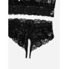 imageOYOANGLE Womens Plus Size Floral Lace Spaghetti Strap Cut Out Bra and Panty Two Piece Lingerie SetBlack