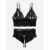 imageOYOANGLE Womens Plus Size Floral Lace Spaghetti Strap Cut Out Bra and Panty Two Piece Lingerie SetBlack