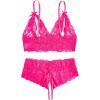 imageOYOANGLE Womens Plus Size Floral Lace Spaghetti Strap Cut Out Bra and Panty Two Piece Lingerie SetHot Pink