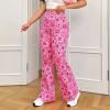 imageOYOANGLE Womens Plus Size Floral Print High Waisted Flared Leg Pants Bell Bottom Rave TrousersHot Pink