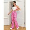 imageOYOANGLE Womens Plus Size Floral Print High Waisted Flared Leg Pants Bell Bottom Rave TrousersHot Pink