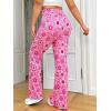 imageOYOANGLE Womens Plus Size Floral Print High Waisted Flared Leg Pants Bell Bottom Rave TrousersHot Pink