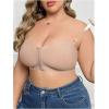 imageOYOANGLE Womens Plus Size Front Closure Push Up Strapless Bandeau Bra Wireless Tube Bralettes with Clear StrapApricot
