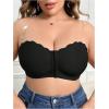 imageOYOANGLE Womens Plus Size Front Closure Push Up Strapless Bandeau Bra Wireless Tube Bralettes with Clear StrapBlack