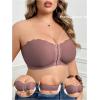 imageOYOANGLE Womens Plus Size Front Closure Push Up Strapless Bandeau Bra Wireless Tube Bralettes with Clear StrapBrown